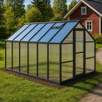 POHJOLA GARDEN STRONG Kasvihuone 8,6m2  + Sokkeli & Rännit, 4mm 800g/m2 kennolevyt, musta