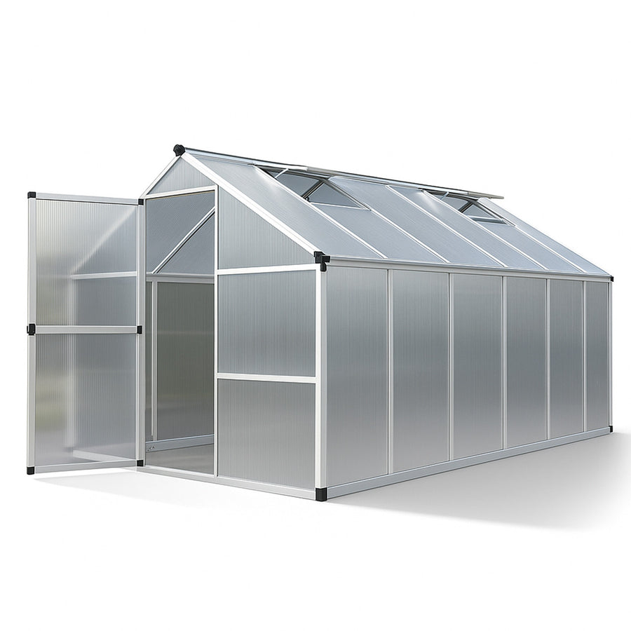 Växthus 10 m² – 4 mm 800 g/m² nätpaneler, sockel, aluminiumram