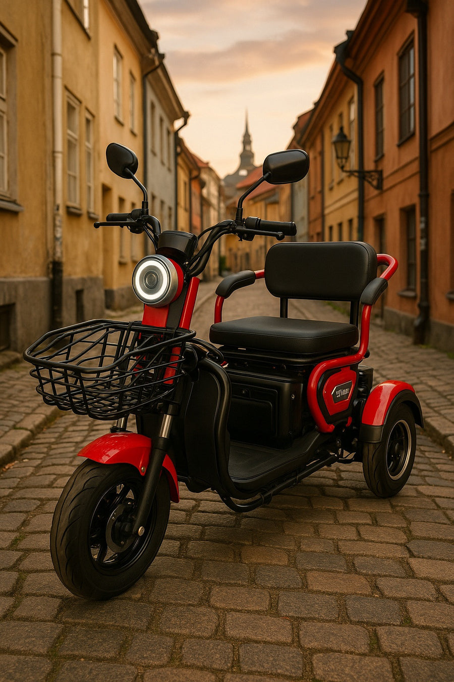 Senioriskootteri 1000 W 25 km/h – 48V 20Ah, etukori, punainen