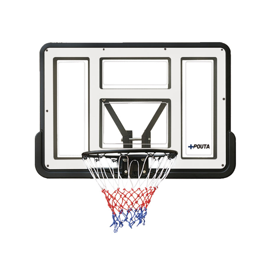 Koripallokori ja taustalevy 110 x 75 cm – 45 cm teräsrengas, PVC/PE-rakenne, valkoinen