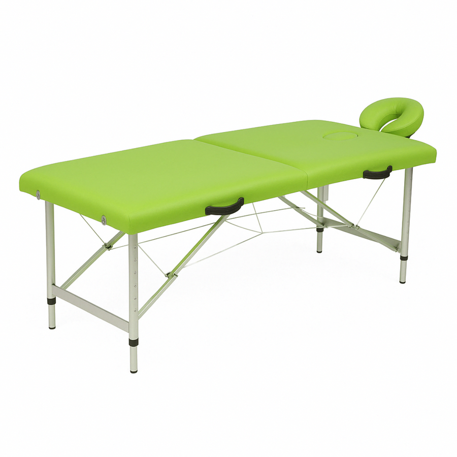 Massagebänk 195 x 70 cm, grön – 2 zoner, 225 kg, aluminiumram