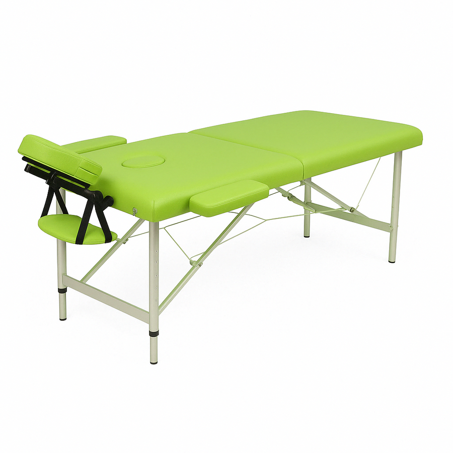 Massagebänk 195 x 70 cm, grön – 2 zoner, 225 kg, aluminiumram
