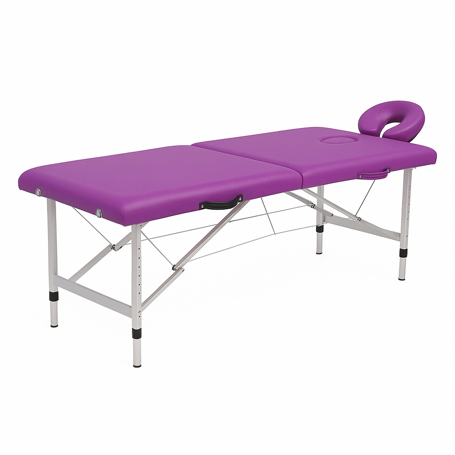 Massagebänk 195 x 70 cm – 2 zoner, aluminiumram, 225 kg, lila
