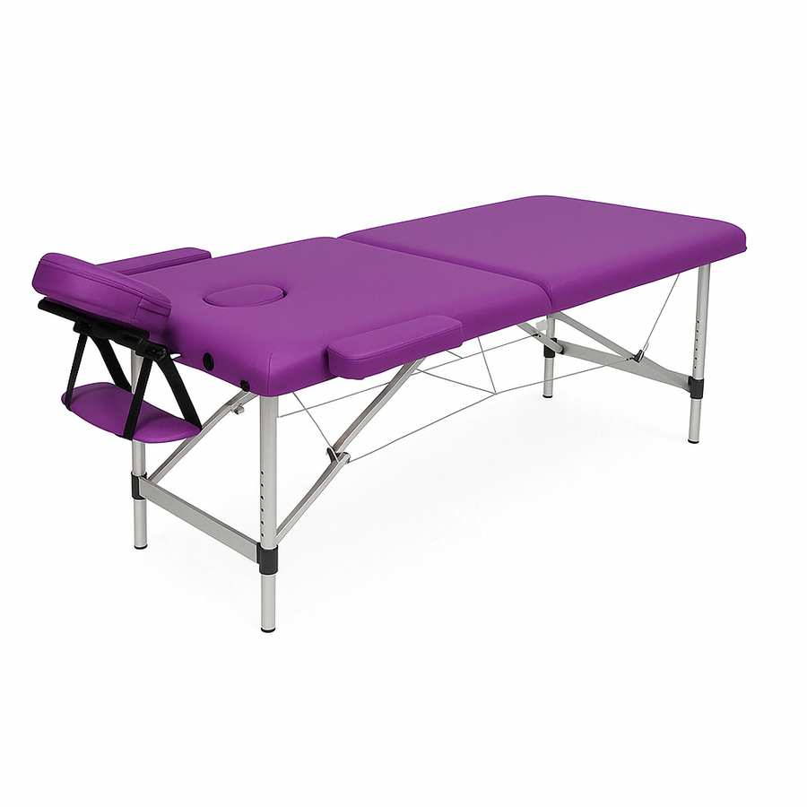 Massagebänk 195 x 70 cm – 2 zoner, aluminiumram, 225 kg, lila