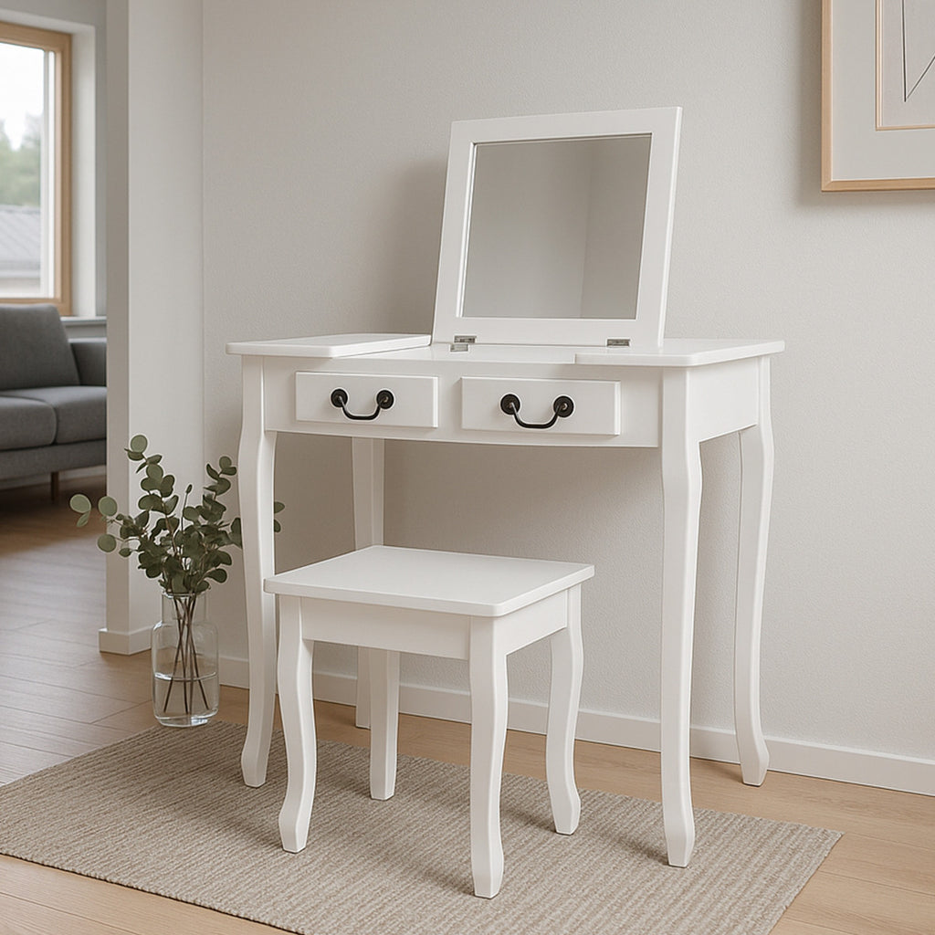 Pohjola Indoor Meikkipöytä Peilillä AVIVA, 80 x 40 x 111 cm, Valkoinen