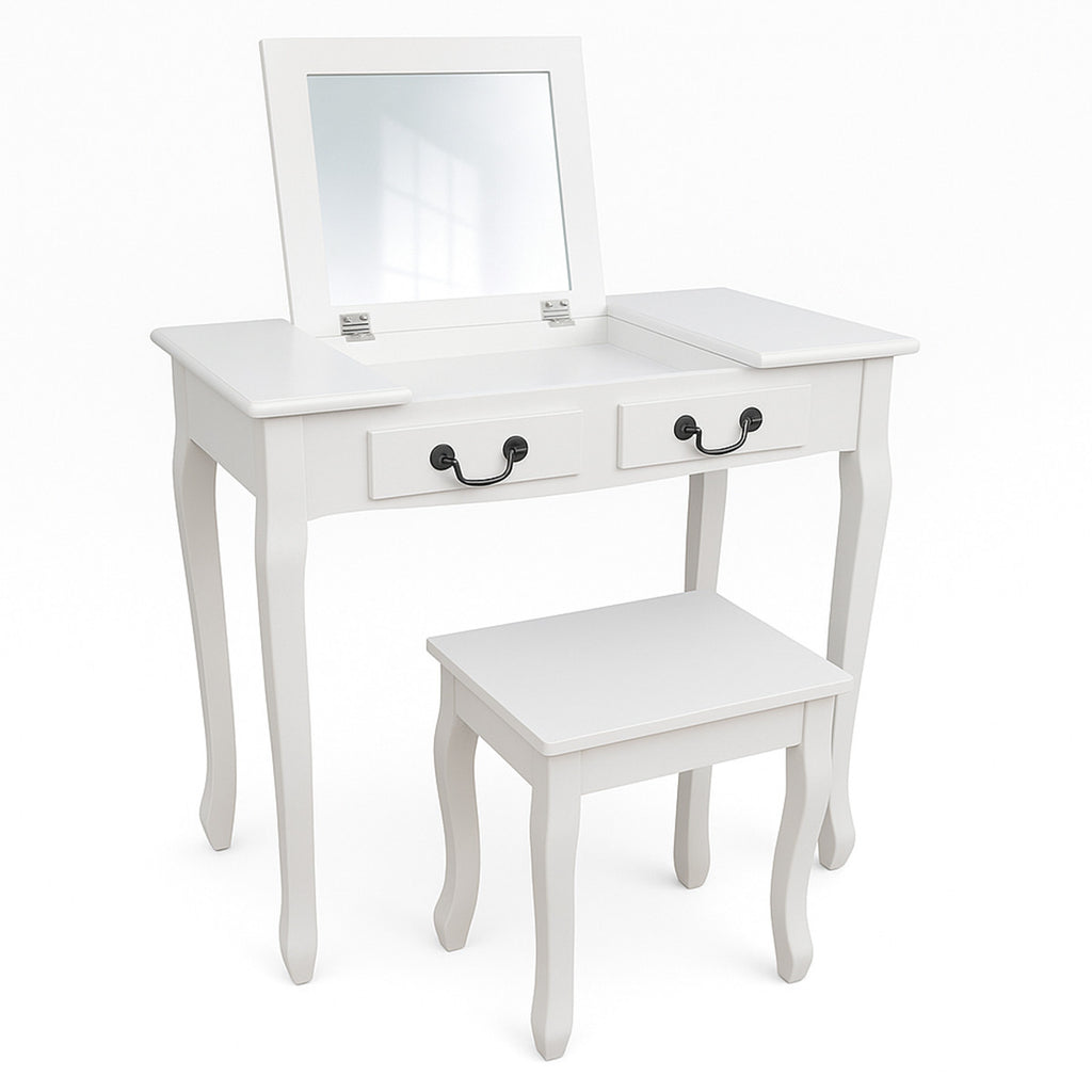 Pohjola Indoor Meikkipöytä Peilillä & jakkaralla AVIVA, 80 x 40 x 111 cm, Valkoinen