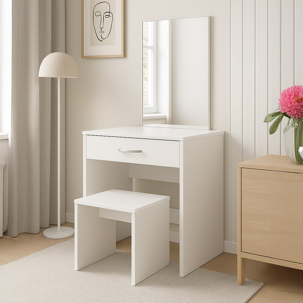 Pohjola Indoor Meikkipöytä Peilillä OLIVIA, 54 x 33 x 130 cm, Valkoinen