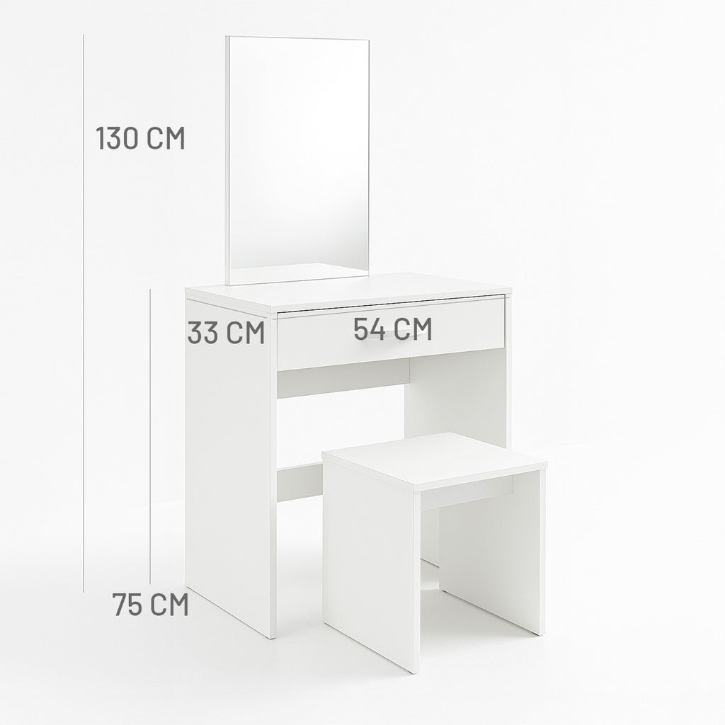 Pohjola Indoor Meikkipöytä Peilillä OLIVIA, 54 x 33 x 130 cm, Valkoinen
