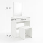 Pohjola Indoor Meikkipöytä Peilillä & jakkaralla OLIVIA, 54 x 33 x 130 cm, Valkoinen