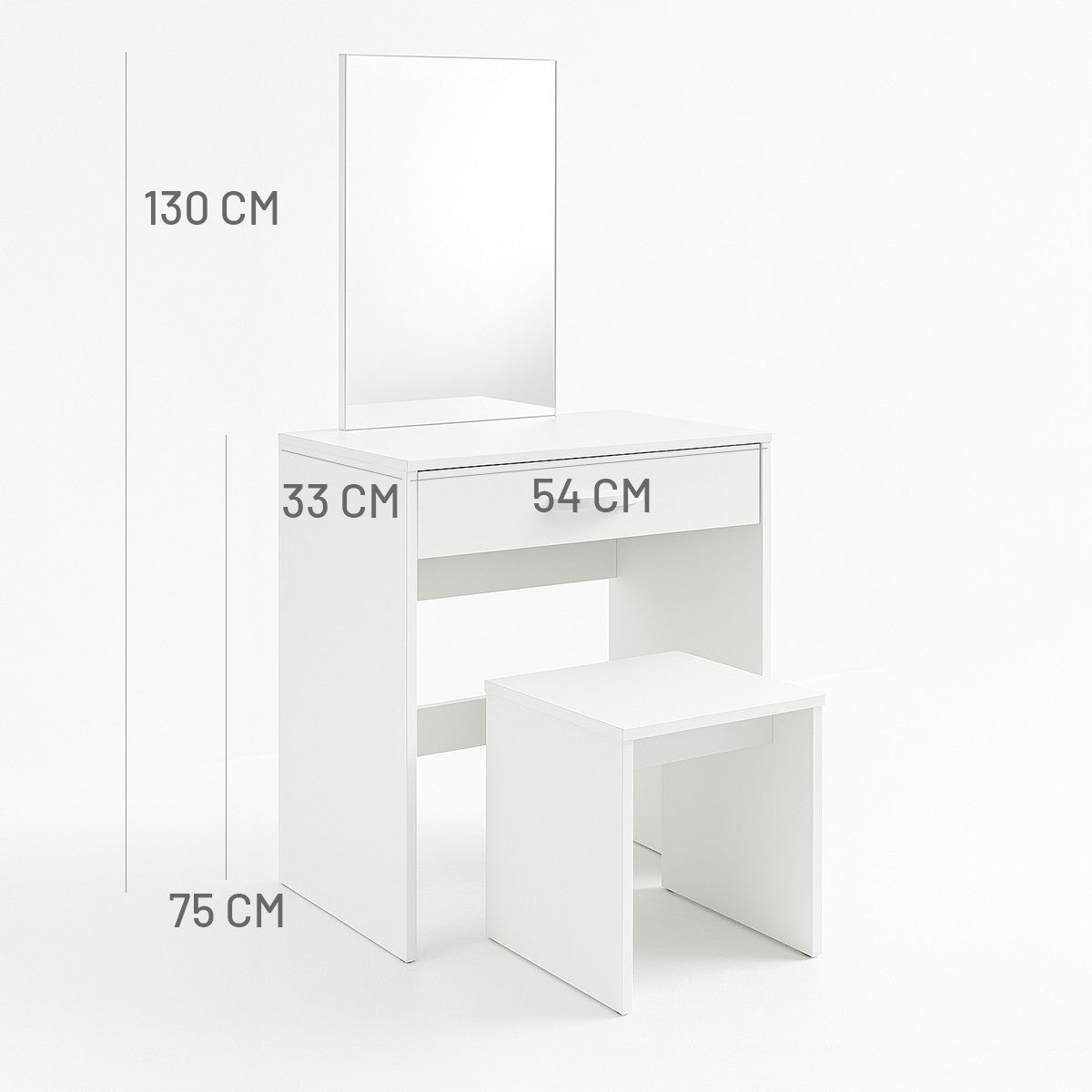 Pohjola Indoor Meikkipöytä Peilillä & jakkaralla OLIVIA, 54 x 33 x 130 cm, Valkoinen