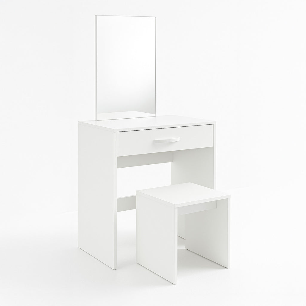 Pohjola Indoor Meikkipöytä Peilillä & jakkaralla OLIVIA, 54 x 33 x 130 cm, Valkoinen