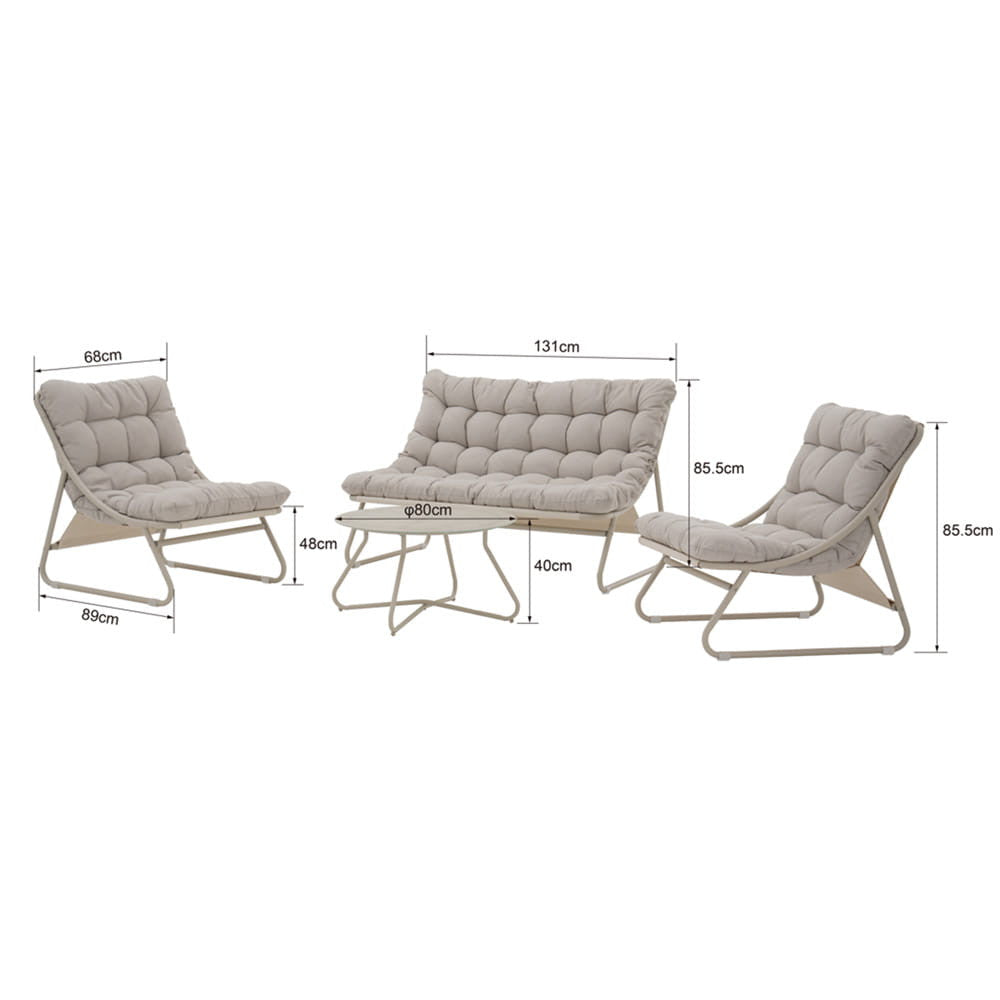 CLOUD oleskeluryhmä ulos, sohva, pöytä ja 2 tuolia, beige