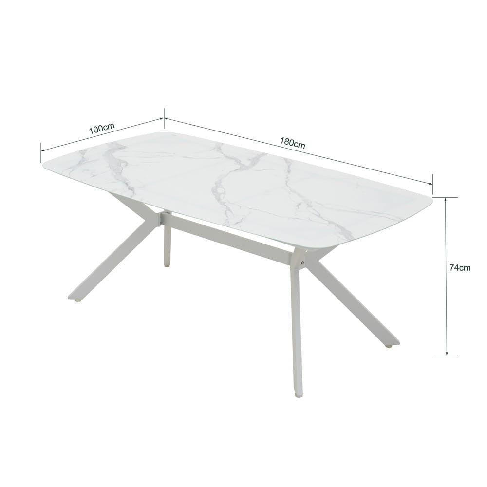 BALLENA puutarhapöytä 180x100cm, alumiini/lasi, valkoinen