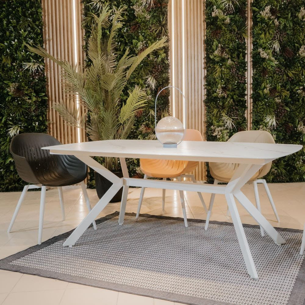 BALLENA puutarhapöytä 180x100cm, alumiini/lasi, valkoinen