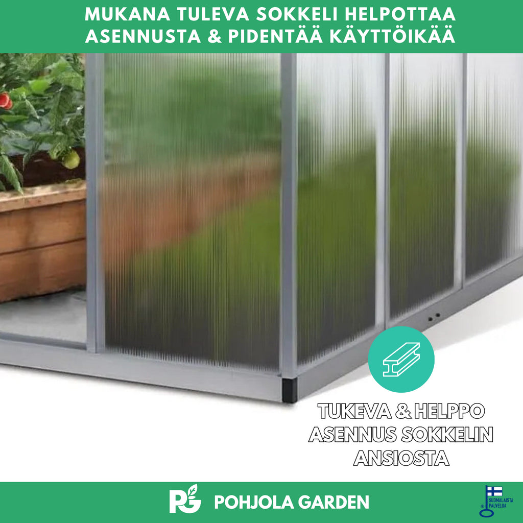 POHJOLA GARDEN Kasvihuone 4,6m²: Tukeva Runko, Paksut Paneelit, Sokkeli & Rännit - Helppo Koota Musta