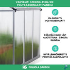 POHJOLA GARDEN Kasvihuone 8,6m2 Sokkeli & Rännit, 4mm 610g/mm2 kennolevyt