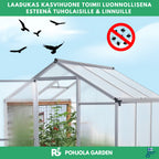 POHJOLA GARDEN Kasvihuone 8,6m2 Sokkeli & Rännit, 4mm 610g/mm2 kennolevyt