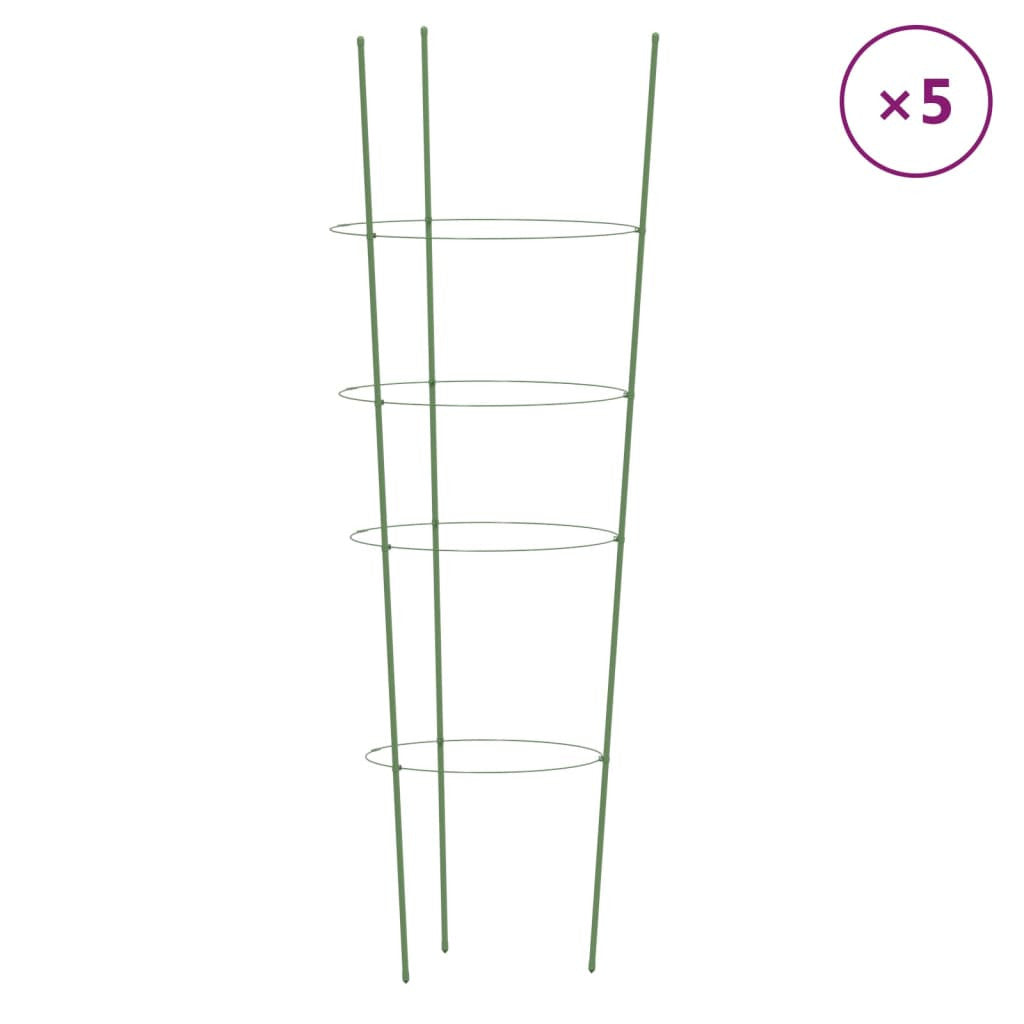 Trädgårdsväxtstöd 4 ringar 5 st gröna 90 cm stål