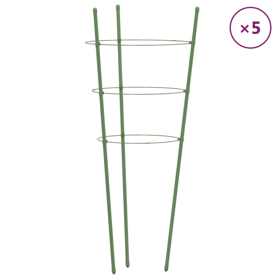 Stöd för trädgårdsväxter, 3 ringar, 5 st, gröna, 60 cm, stål