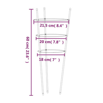 Stöd för trädgårdsväxter, 3 ringar, 5 st, gröna, 60 cm, stål