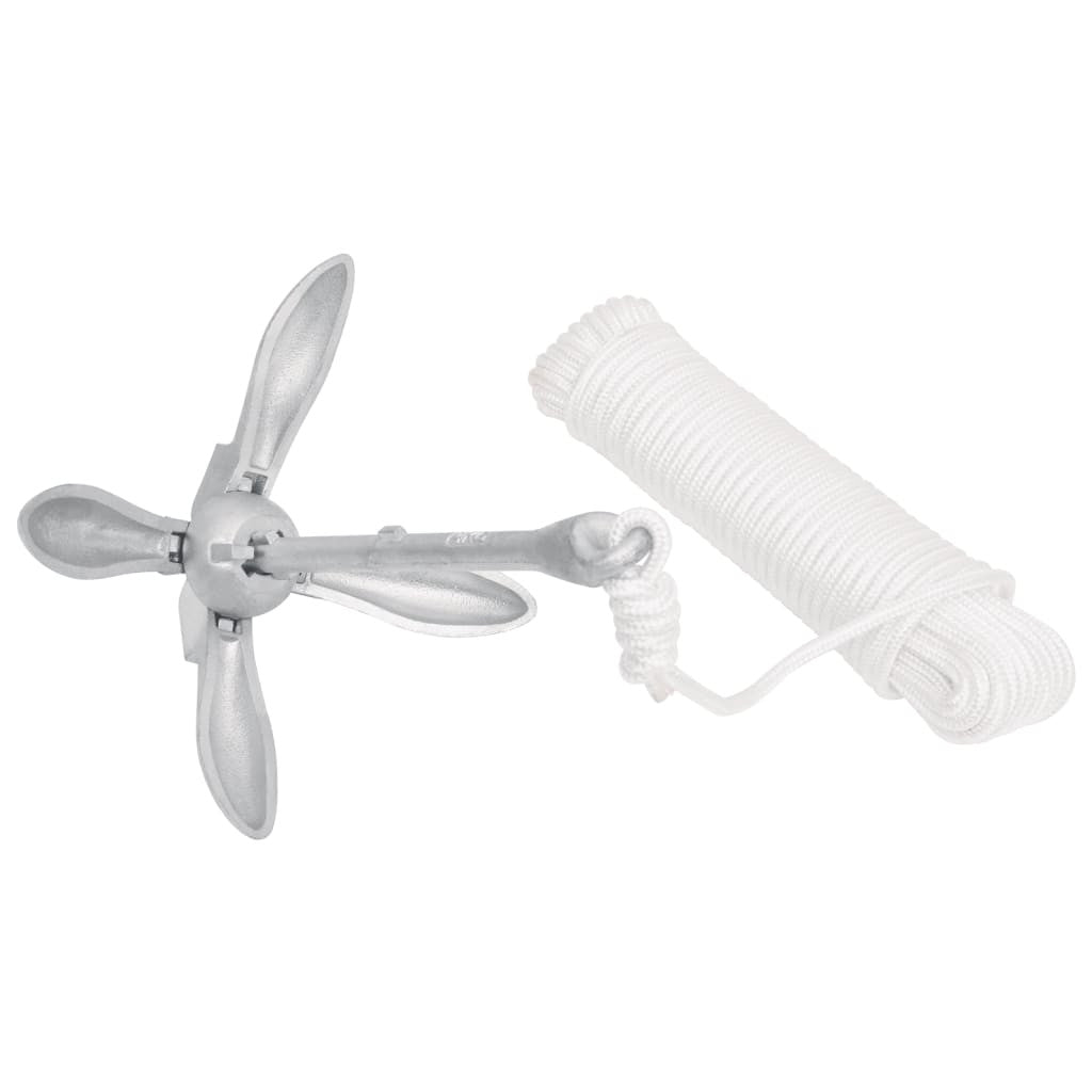 Taitettava ankkuri köydellä hopea 8 kg kuumasinkitty valurauta