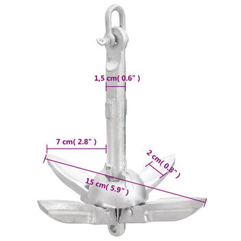 Fällbart ankare, silver, 0,7 kg, varmförzinkat gjutjärn