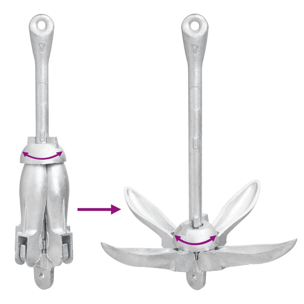 Taitettava ankkuri hopea 8 kg kuumasinkitty valurauta