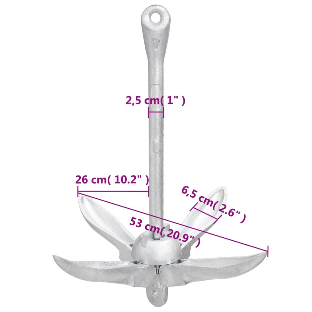 Fällbart förankring, silver, 8 kg, varmförzinkat gjutjärn