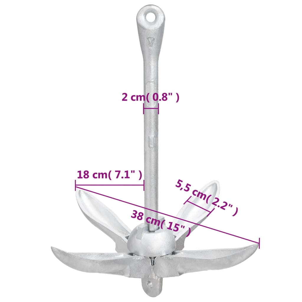 Hopfällbart ankare, silver, 4 kg, varmförzinkat gjutjärn
