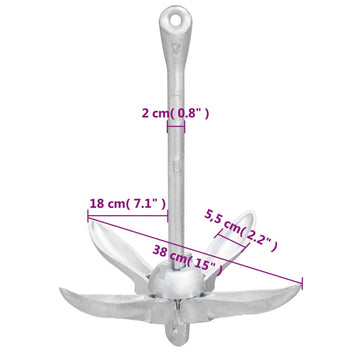 Hopfällbart ankare, silver, 4 kg, varmförzinkat gjutjärn