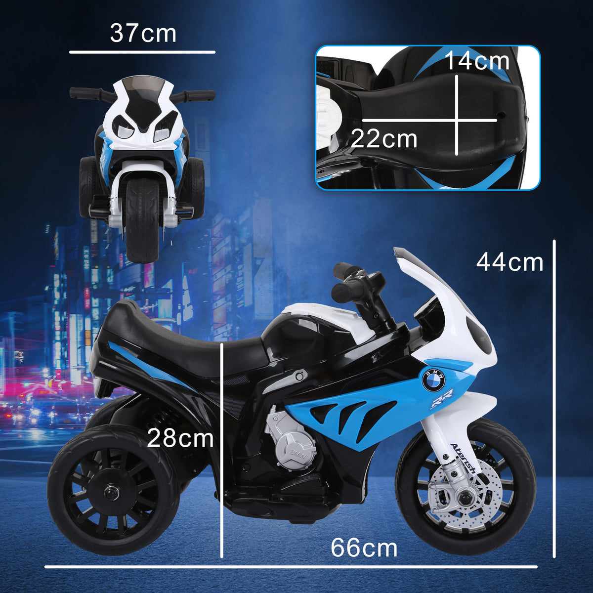 Lasten sähkömoottoripyörä BMW S1000RR 6V, musiikki ja ajovalo, 18–36 kk, sininen