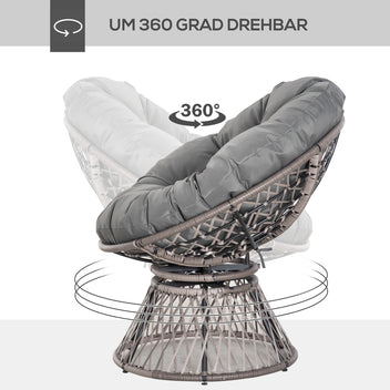 Papasan-tuoli polyrottinkia, 360° pyörivä, pehmeä pehmuste, harmaa