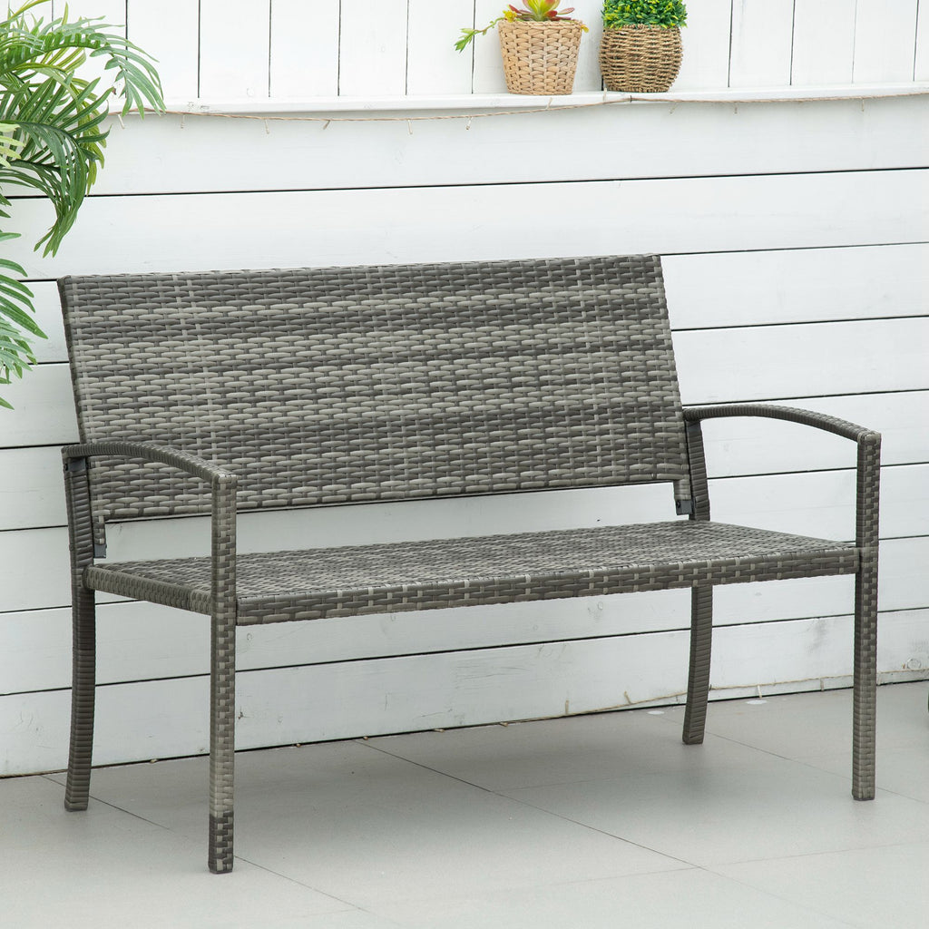 Polyrottinkinen puutarhapenkki teräsrungolla, 2-istuttava, 122 cm, ruskea