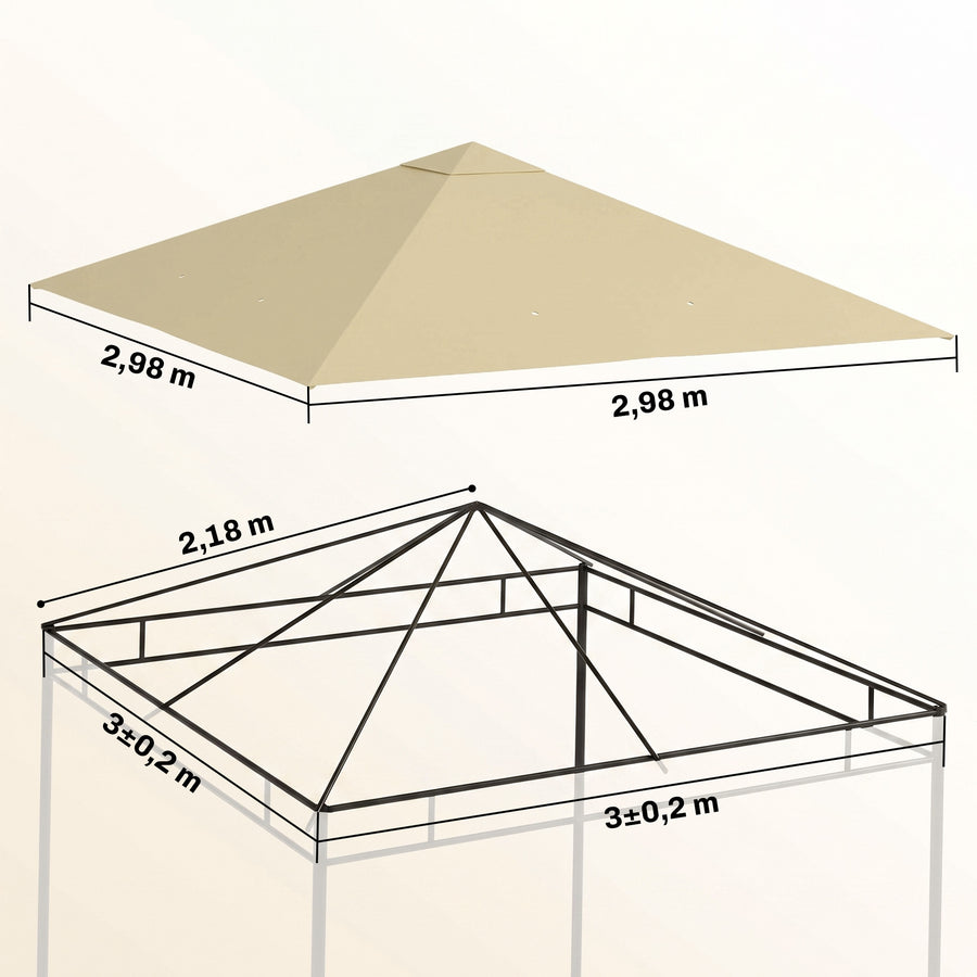 Paksu varakatto 3 x 3 m paviljonkiin, Oxford 370 g/m², UPF30+, beige