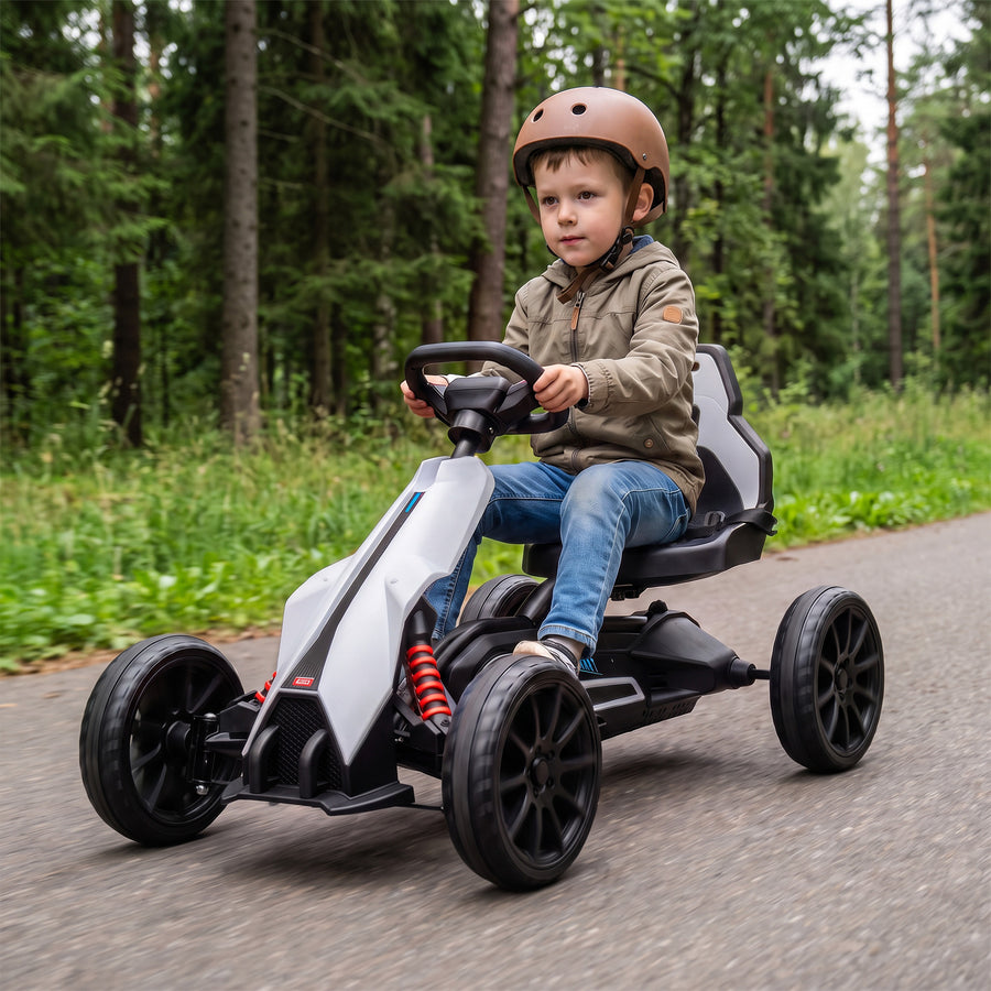 Lasten sähkökartingauto 12V, kaksi nopeutta 3–5 km/h, turvavyö, EVA-renkaat, valkoinen