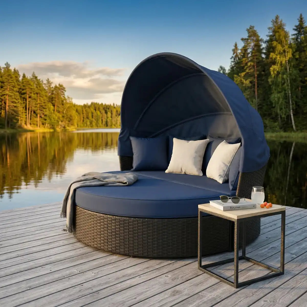 Lund & Leaf Polyrottinki Solstol / Solstol 165 cm, svart / grå