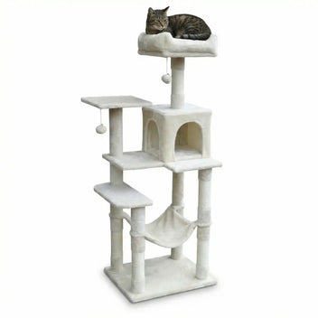 Kattklösbräda 143 cm – hus, övre bädd, sisalstolpar, beige