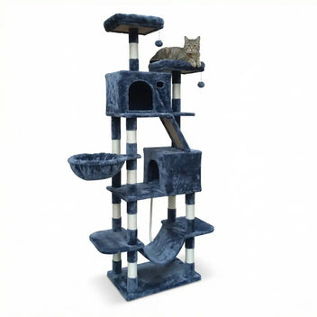 Kattklätterträd 206 cm – 2 koppar, 2 hängmattor, 6 nivåer