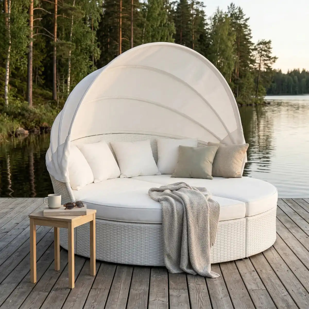 Pohjola Garden Polyrottinki Aurinkovuode / Aurinkosänky 200 cm, Valkoinen / beige