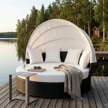 Polyrottinki aurinkovuode 165 cm – 10 cm pehmuste, teräsrunko, musta/beige