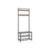 Eteiskaluste, naulakko kenkäpenkillä ja kenkätelineellä, 3-in-1-rakenne, teräsrunko, eteiseen, 32,5 × 70 × 175 cm, industrial-tyyli, greige ja musta