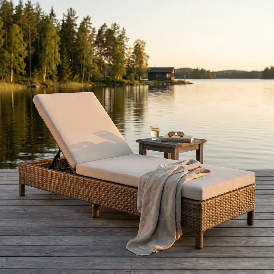 Solstol 198 x 70 x 30 cm – polyrotting, aluminiumram, 8 cm stoppning