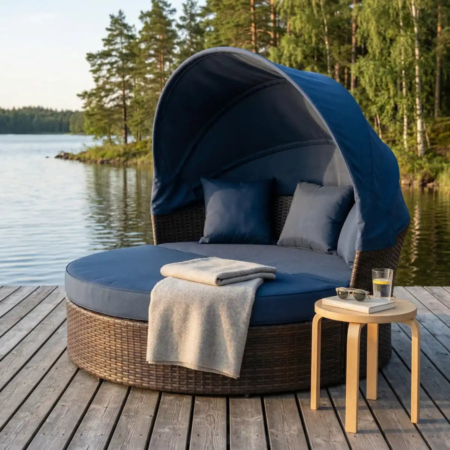 Polyrottinki aurinkovuode 165 cm – 10 cm pehmuste, teräsrunko, ruskea/harmaa
