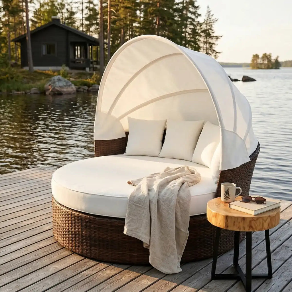 Polyrottinki aurinkovuode 165 cm – 10 cm pehmuste, teräsrunko, ruskea/beige