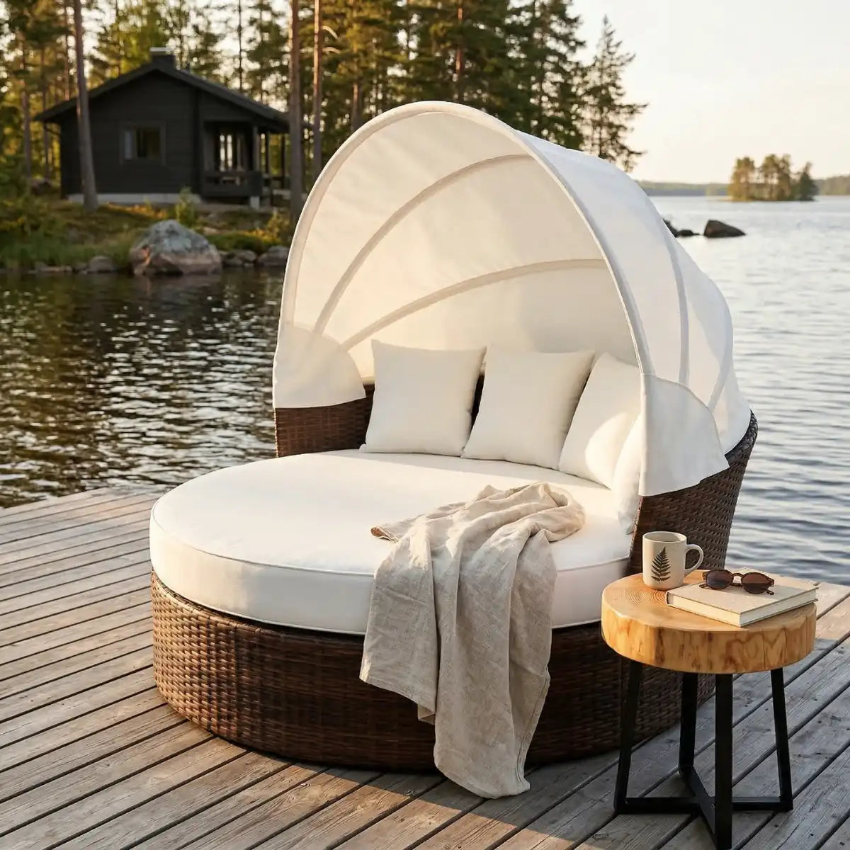 Polyrottinki aurinkovuode 165 cm – 10 cm pehmuste, teräsrunko, ruskea/beige
