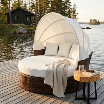 Polyrottinki aurinkovuode 165 cm – 10 cm pehmuste, teräsrunko, ruskea/beige