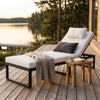 Aurinkotuoli 200 cm – säädettävä selkänoja, 10 cm pehmuste, teräsrunko, musta/beige