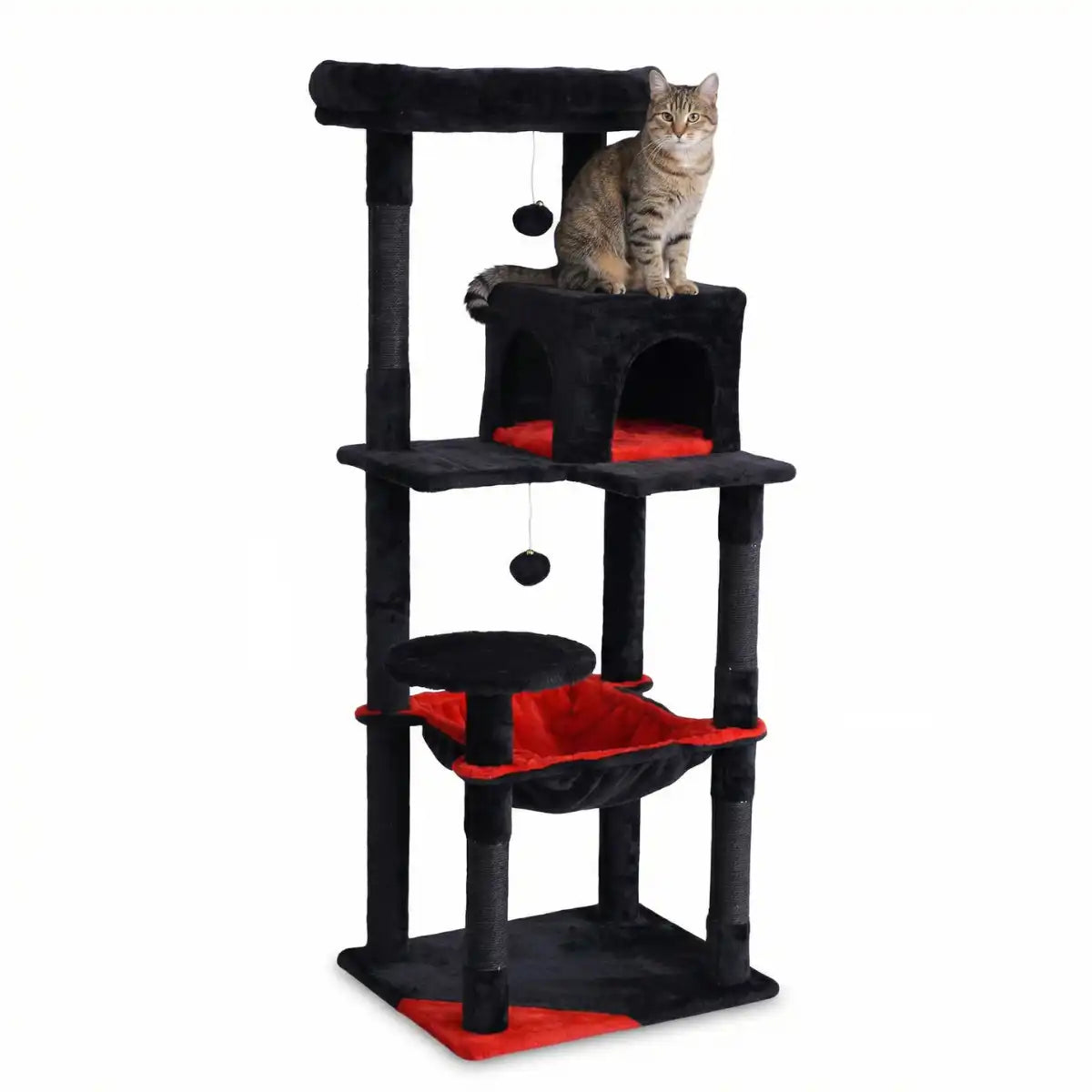 Kattklösbräda 143 cm – gömställe, hängmatta, svart/röd