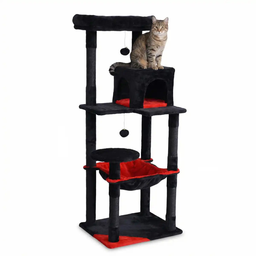 Kattklösbräda 143 cm – gömställe, hängmatta, svart/röd