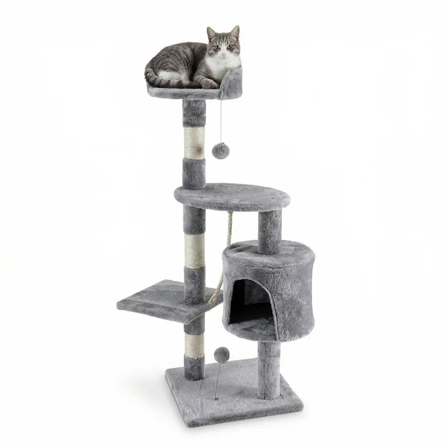 Kattklätterträd 112 cm – 3 nivåer, grotta, 40 x 40 cm